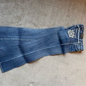 Rock & Roll Cowgirl Blue Flare Jeans with Embroidered Pocket